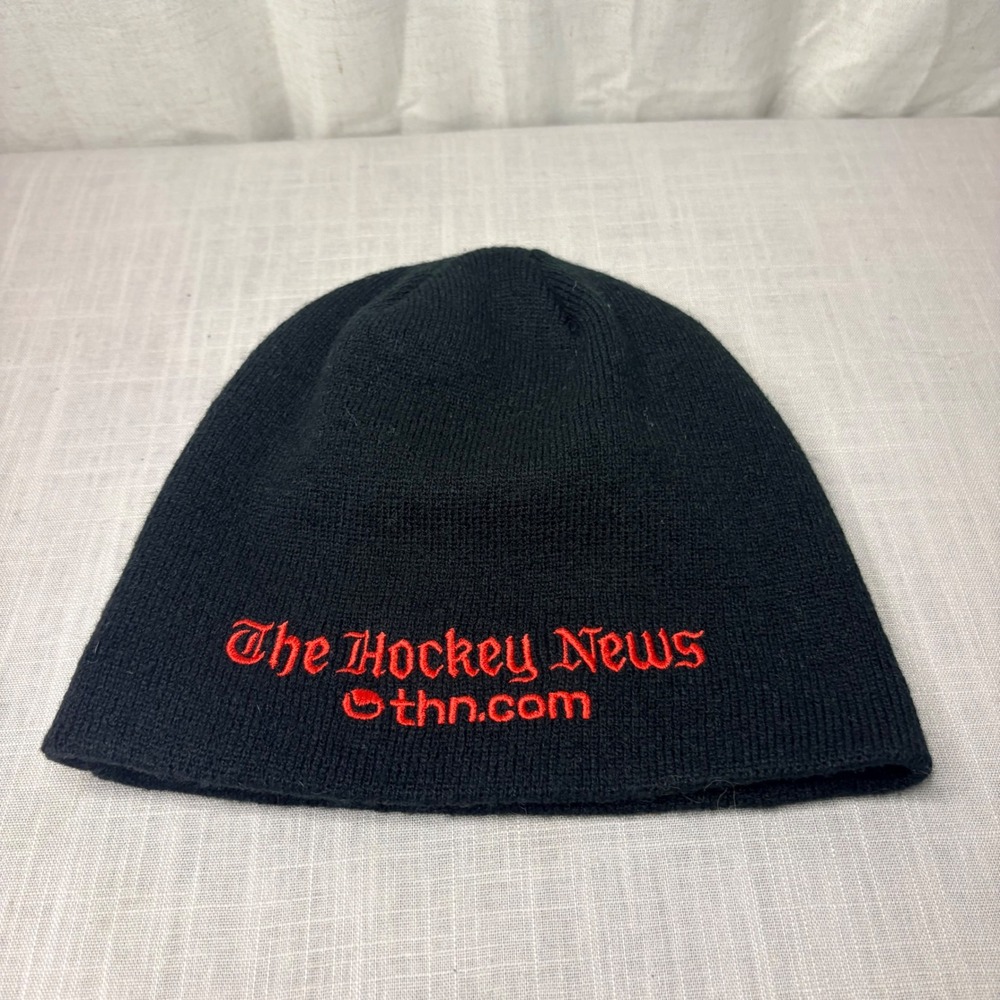 Reebok The Hockey News Beanie Hat Black Knit Embroidered Skull Cap One Size